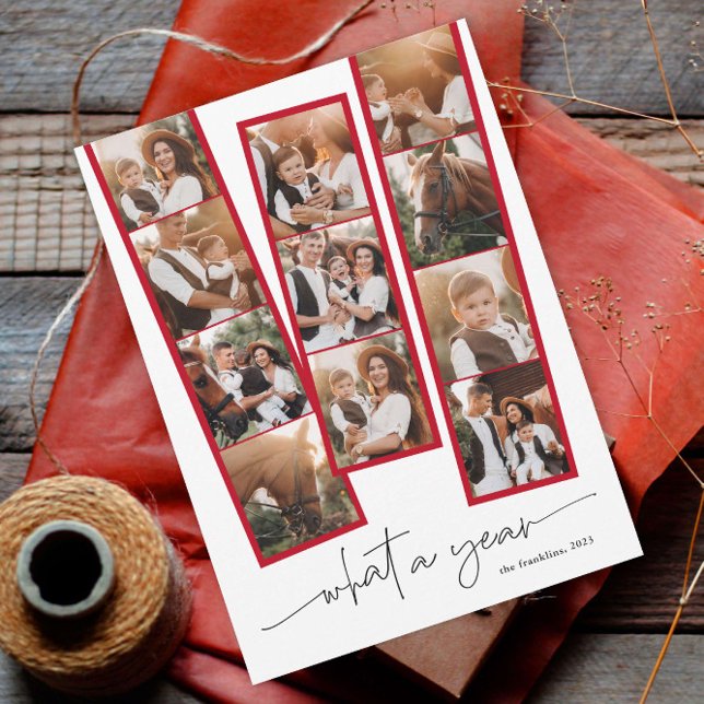 Cartes Pour Fêtes Annuelles Simple Modern What a Year Photo Collage Noël (A modern script what a year photo collage christmas holiday card.)