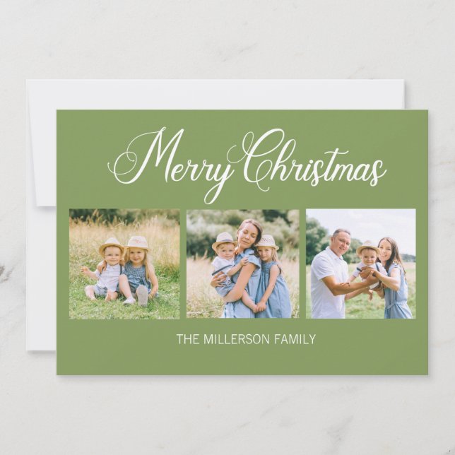 Cartes Pour Fêtes Annuelles Simple moderne Joyeux Noël 3 Photo Vert (Devant)