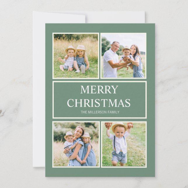 Cartes Pour Fêtes Annuelles Simple moderne Joyeux Noël 4 Famille Photo Vert (Devant)