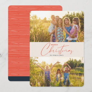 Cartes Pour Fêtes Annuelles Simple moderne Joyeux Noël Coral Script Photo