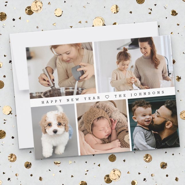 Cartes Pour Fêtes Annuelles Simple moderne Joyeux Nouvel An Famille Photo Coll (Modern Happy New Year photo grid family memories.)