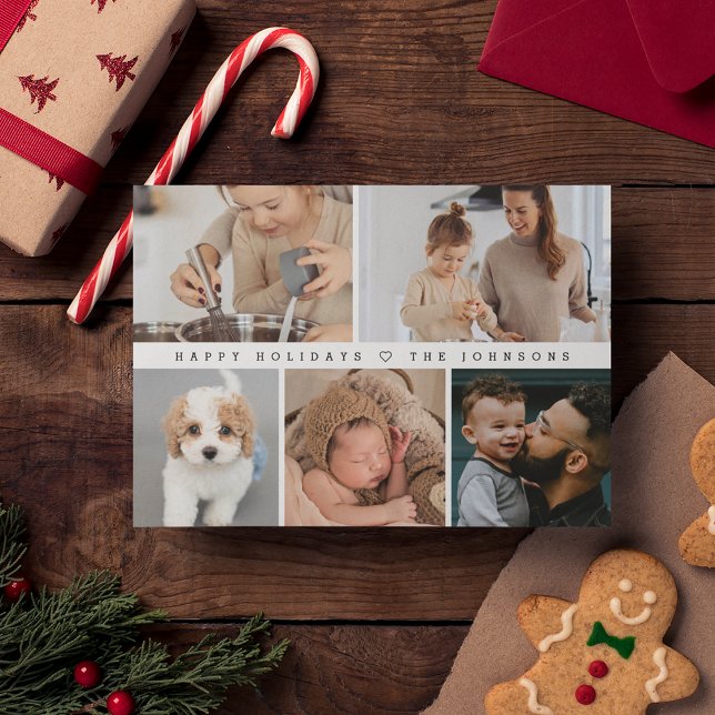 Cartes Pour Fêtes Annuelles Simple moderne Joyeux Vacances Famille Photo Colla (Happy holidays family photo collage modern christmas card)