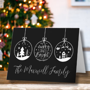 Cartes Pour Fêtes Annuelles Simple Moderne Noël de Famille Noir et Blanc