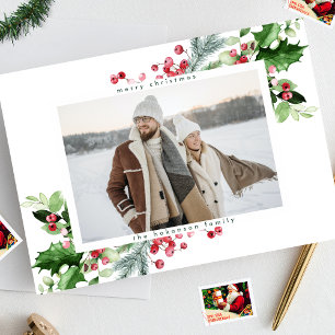 Cartes Pour Fêtes Annuelles Simple moderne Noël vert blanc une photo