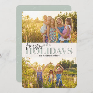 Cartes Pour Fêtes Annuelles Simple moderne vert Joyeux vacances Deux photos
