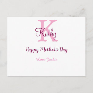 Cartes Pour Fêtes Annuelles simple monogramme minimaliste de la fête des mères
