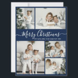 Cartes Pour Fêtes Annuelles Simple Navy White 5 Photo Collage Noël<br><div class="desc">Calligraphie simple et élégante Marine et White 5 Photo Collage Joyeux Script de Noël Carte de vacances. Ce modèle festif, minimaliste, fantaisiste cinq (5) photo vacances carte de voeux avec une jolie grille photo collage et dit "Joyeux Noël"! Le texte de salutation "Joyeux Noël" est écrit dans une belle main...</div>