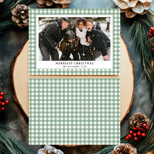 Cartes Pour Fêtes Annuelles Simple Noël Photo Vintage Vert Gingham Carreaux