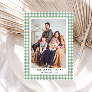 Cartes Pour Fêtes Annuelles Simple Noël Photo Vintage Vert Gingham Carreaux