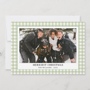 Cartes Pour Fêtes Annuelles Simple Noël Photo Vintage Vert Gingham Carreaux