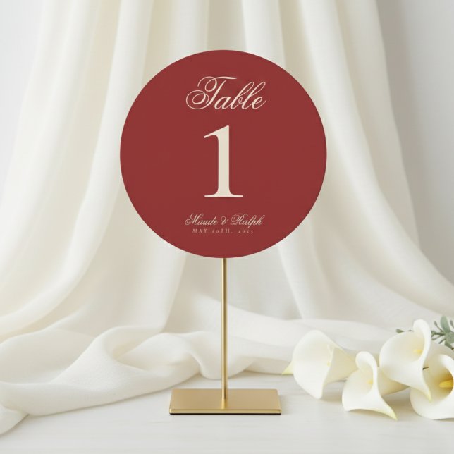 Cartes Pour Fêtes Annuelles Simple Old Money Bold Red Wedding Table Numbers (Guide guests to their seats with sophistication using these Old Money Red Wedding Table Numbers!)