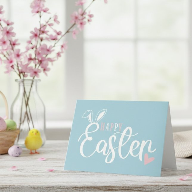 Cartes Pour Fêtes Annuelles Simple Pastel Rose & Bleu Cute Joyeux Pâques (Simple Pastel Pink & Blue Cute Happy Easter Holiday Card)