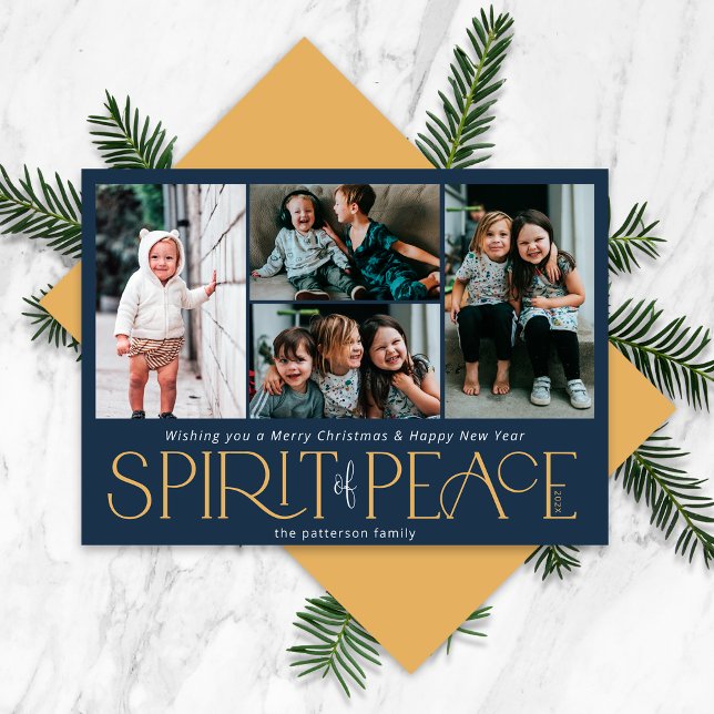 Cartes Pour Fêtes Annuelles Simple Peace Photo Gold Navy (Créateur téléchargé)