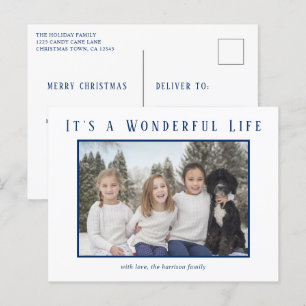 Cartes Pour Fêtes Annuelles Simple photo bleue minimaliste Noël moderne