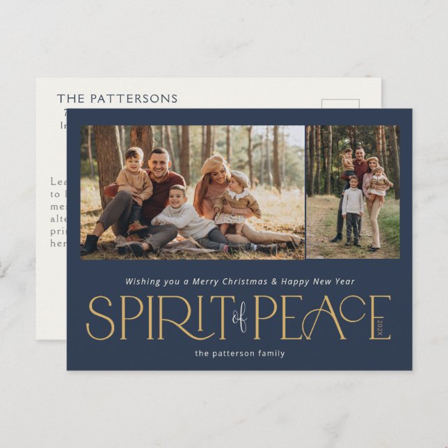 Cartes Pour Fêtes Annuelles Simple photo de la paix Marine or (Devant / Derrière)