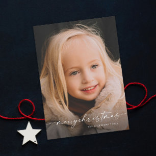 Cartes Pour Fêtes Annuelles Simple Photo de Noël avec écriture manuscrite