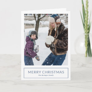 Cartes Pour Fêtes Annuelles Simple Photo de Noël Minimaliste Bleu Poussiéreux