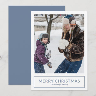 Cartes Pour Fêtes Annuelles Simple Photo de Noël Minimaliste Bleu Poussiéreux
