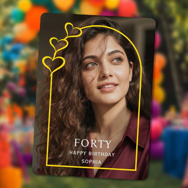 Cartes Pour Fêtes Annuelles simple photo Gold Arch & heart Forty Birthday Card (simple photo Gold Arch & heart Forty Birthday Card)