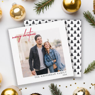 Cartes Pour Fêtes Annuelles Simple Photo Rouge Joyeux Noël Blanc