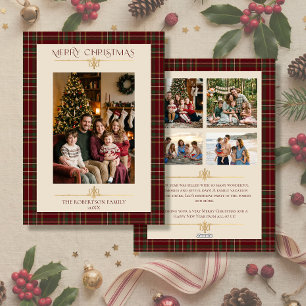 Cartes Pour Fêtes Annuelles Simple Plaid de Noël Minimaliste 5 Photo de Famill