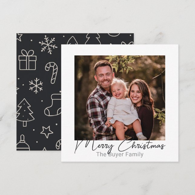 Cartes Pour Fêtes Annuelles Simple Pleasures One Photo Doodle Christmas Card (Devant / Derrière)