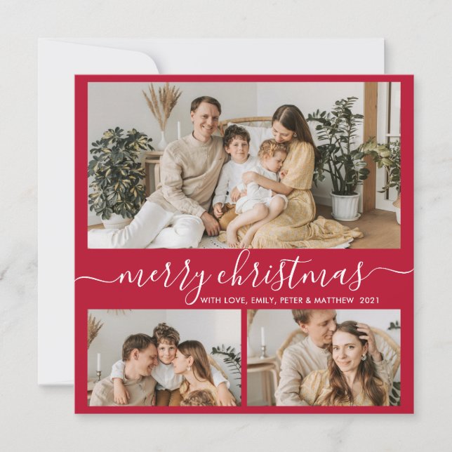 Cartes Pour Fêtes Annuelles Simple Red White 3 Photo Collage Noël (Devant)
