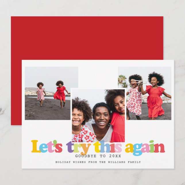 Cartes Pour Fêtes Annuelles Simple Réessayons Cette Fois Encore Collage Photo  (Devant / Derrière)