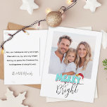 Cartes Pour Fêtes Annuelles Simple Retro 1 Photo Joyeux Noël bleu clair<br><div class="desc">Ce design festif Merry and Bright a été créé en utilisant une police de script moderne amusante et ma police de bloc lettrée à la main dans un style rétro en bleu et rouge aqua surmonté de mon chapeau de Père Noël peint à la main avec des saints et des...</div>