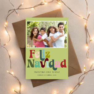 Cartes Pour Fêtes Annuelles Simple Retro Feliz Navidad Photo Vert