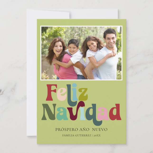 Cartes Pour Fêtes Annuelles Simple Retro Feliz Navidad Photo Vert (Devant)