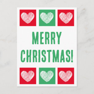 Cartes Pour Fêtes Annuelles Simple Rouge Et Vert Avec Coeurs Joyeux Noël