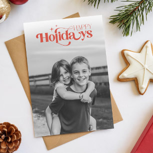Cartes Pour Fêtes Annuelles Simple Rouge Script Retro Photo Joyeux Noël