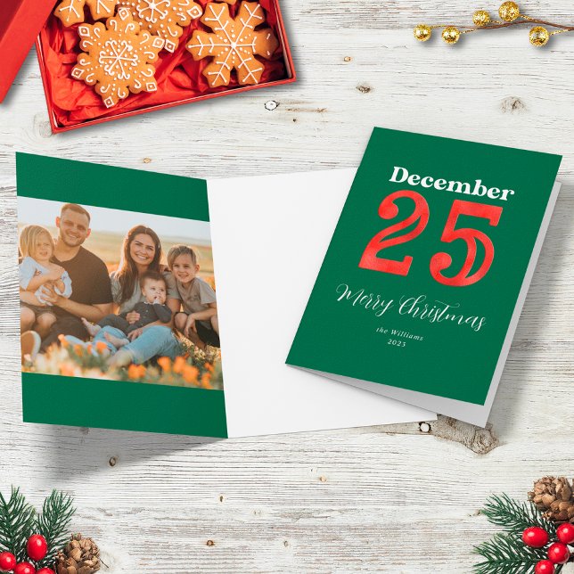 Cartes Pour Fêtes Annuelles Simple Rouge Vert Joyeux Noël Photo de Famille (Créateur téléchargé)