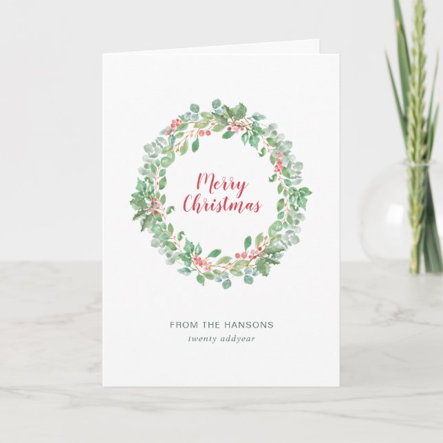 Cartes Pour Fêtes Annuelles Simple rustique verdure couronne Joyeux Noël (Devant)