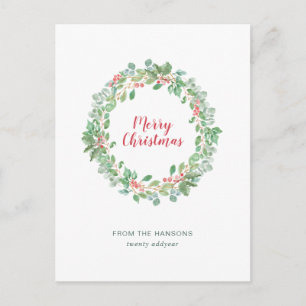 Cartes Pour Fêtes Annuelles Simple rustique verdure couronne Joyeux Noël