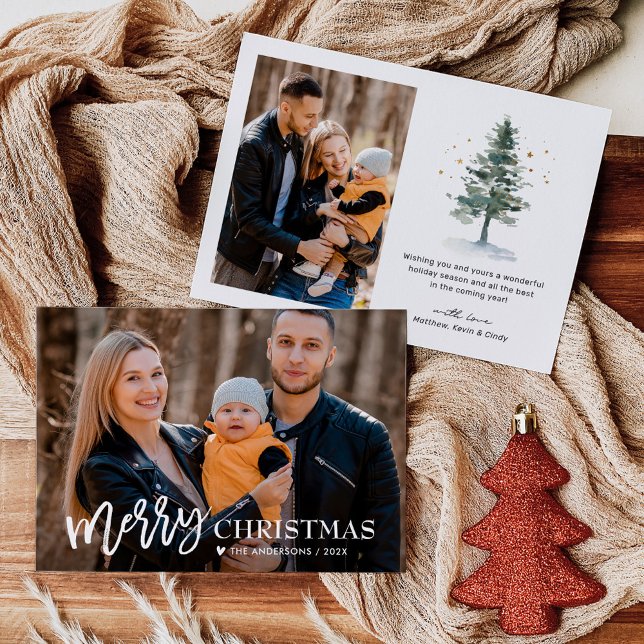 Cartes Pour Fêtes Annuelles Simple Script Amour Coeur Joyeux Noël 2 Photo (Créateur téléchargé)