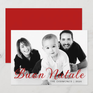 Cartes Pour Fêtes Annuelles Simple Script Buon Natale Photo de Famille Rouge F