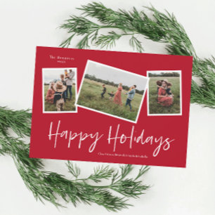 Cartes Pour Fêtes Annuelles Simple Script Happy Holidays 3 Photo Collage