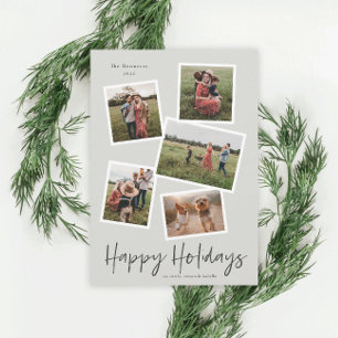 Cartes Pour Fêtes Annuelles Simple Script Happy Holidays 5 Photo Collage