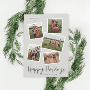 Cartes Pour Fêtes Annuelles Simple Script Happy Holidays 5 Photo Collage
