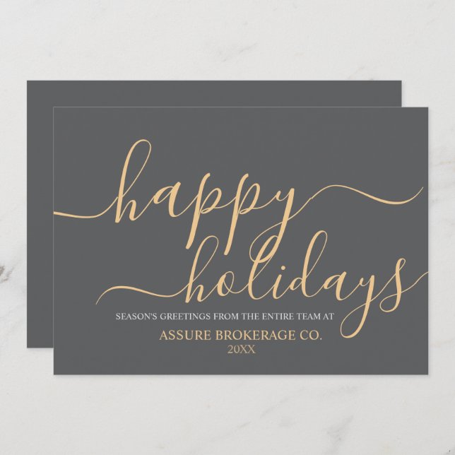 Cartes Pour Fêtes Annuelles Simple Script Happy Holidays Entreprise (Devant / Derrière)