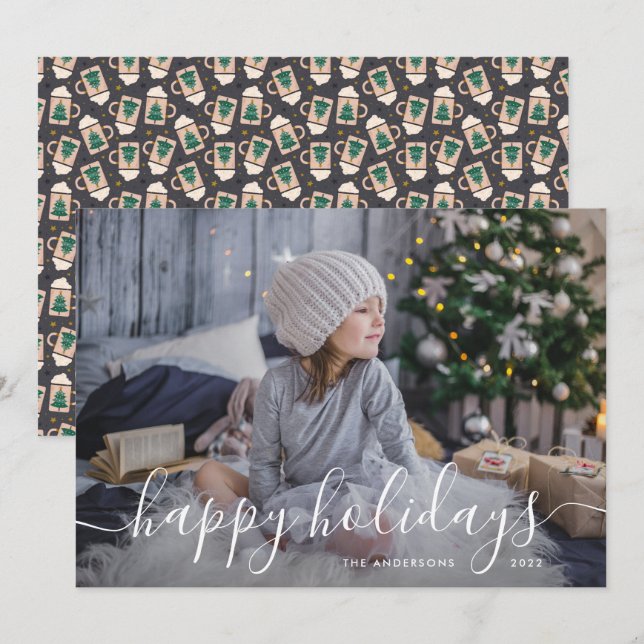 Cartes Pour Fêtes Annuelles Simple Script Hot Chocolat Famille Photo (Devant / Derrière)