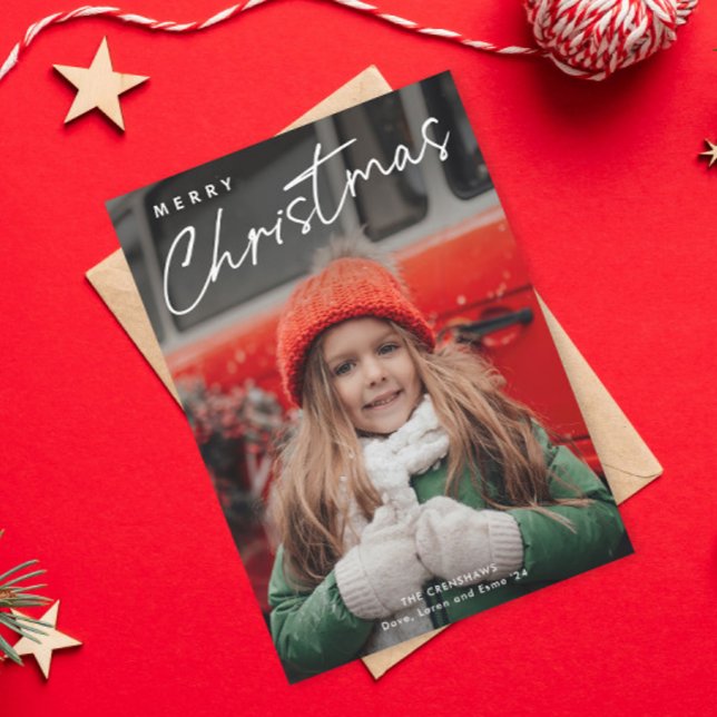 Cartes Pour Fêtes Annuelles Simple Script Joyeux Noël 3 Photo  (Simple Merry Christmas Script 3 Photo Holiday Card.)