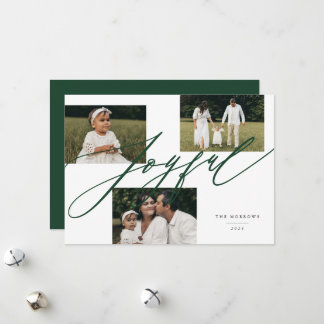 Cartes Pour Fêtes Annuelles Simple Script Joyeux Salutation photo verte