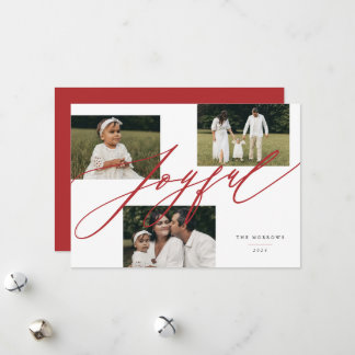 Cartes Pour Fêtes Annuelles Simple Script Joyful Greeting Red Photo