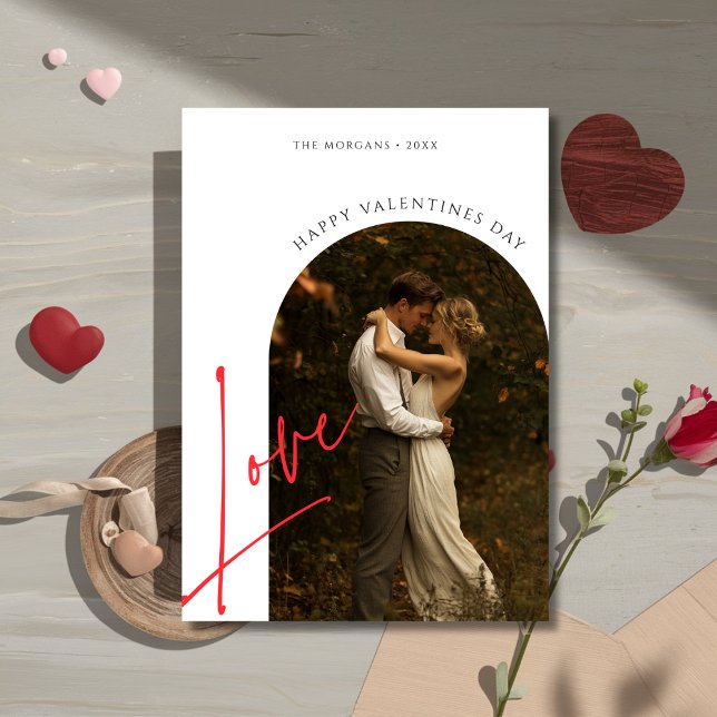 Cartes Pour Fêtes Annuelles Simple Script Love Arch Photo Valentines Day (Créateur téléchargé)