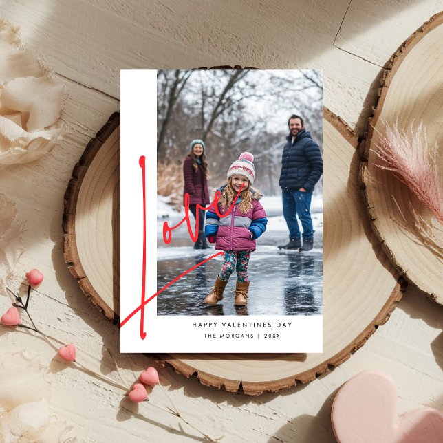 Cartes Pour Fêtes Annuelles Simple Script Love Overlay Family Photo Valentines (Créateur téléchargé)