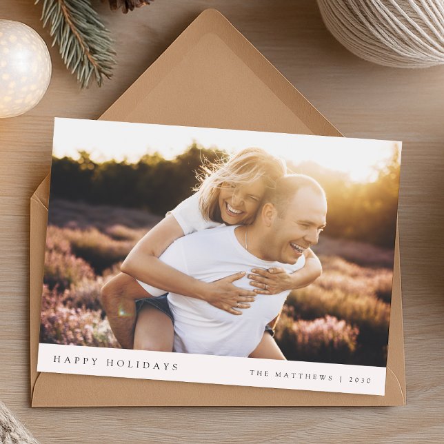 Cartes Pour Fêtes Annuelles Simple simple élégante rose simple photo en couple (Mark the most wonderful season with a sleek holiday photo card featuring your own photo)