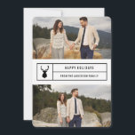 Cartes Pour Fêtes Annuelles Simple taille en blanc<br><div class="desc">Envoyez la fête avec un carte photo chic ! Ce design multi-photo branché présente un thème noir et blanc avec une silhouette de cerf et un motif d'arbre de Noël coordonné. Pour une personnalisation plus avancée de ce design, il suffit de cliquer sur le bouton "Customiser" ci-dessus ! Toutes les...</div>